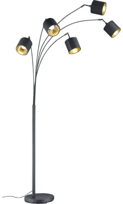 Reality Bogenleuchte Tommy mattschwarz gold Metall Stoff B/H/L: ca. 30x200x72 cm E14 5 Brennstellen