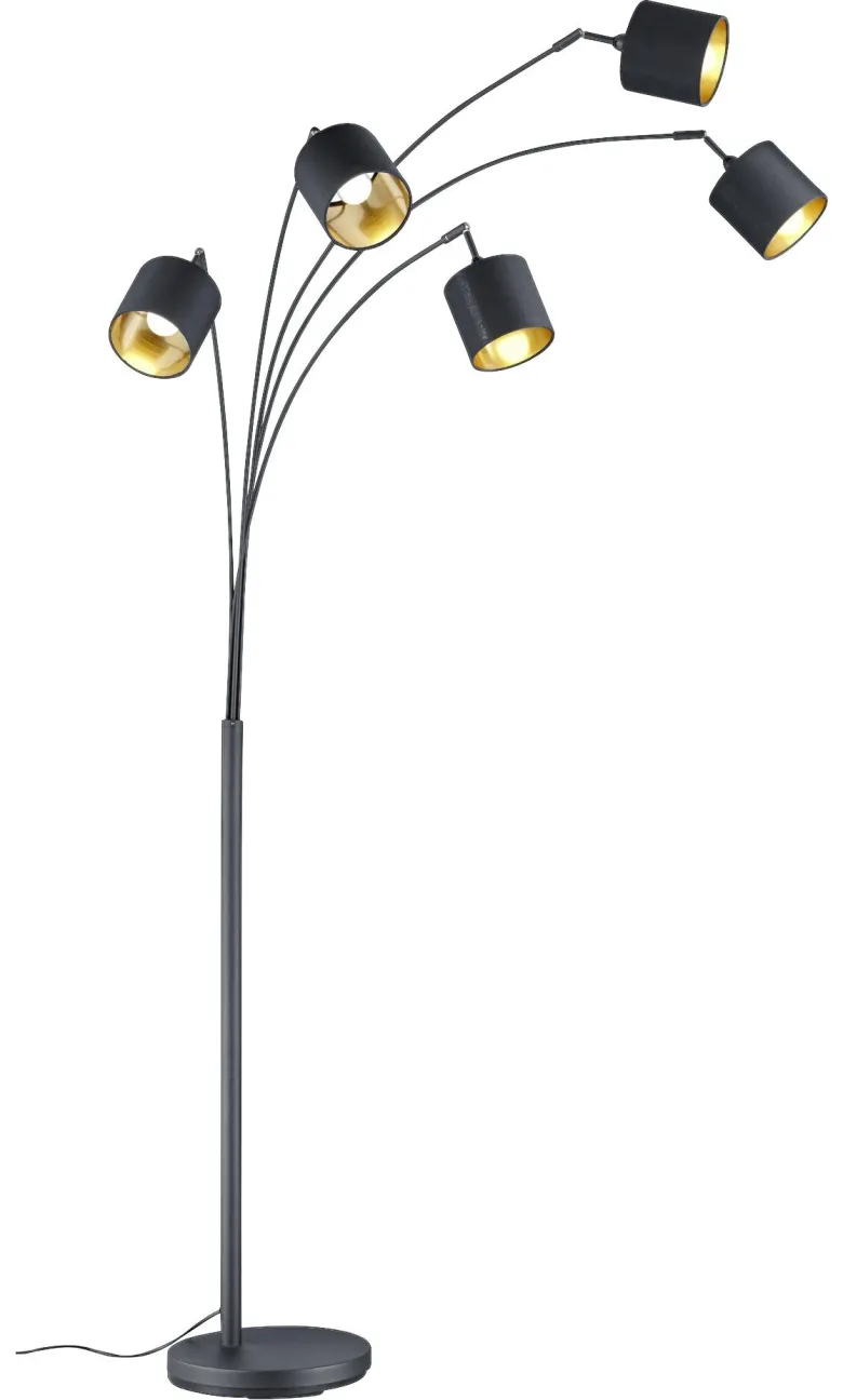 Reality Bogenleuchte Tommy mattschwarz gold Metall Stoff B/H/L: ca. 30x200x72 cm E14 5 Brennstellen