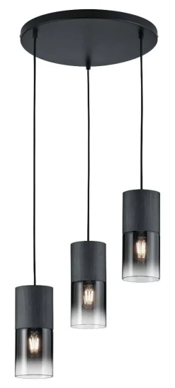 Reality Pendelleuchte Robin schwarz Rauch Glas Metall B/H: ca. 35x150 cm E27 3 Brennstellen