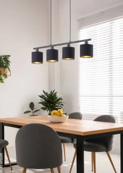 Reality Pendelleuchte Tommy schwarz mattschwarz Metall Stoff B/H: ca. 75x150 cm E14 4 Brennstellen