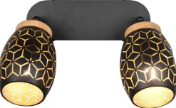 Reality Spot 2-flg. Bidar schwarz gold Metall B/H/L: ca. 28x27x12 cm E14 2 Brennstellen