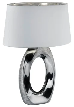 Reality Tischleuchte Taba silber weiß Keramik Stoff B/H/T: ca. 38x52x24 cm E27 1 Brennstellen