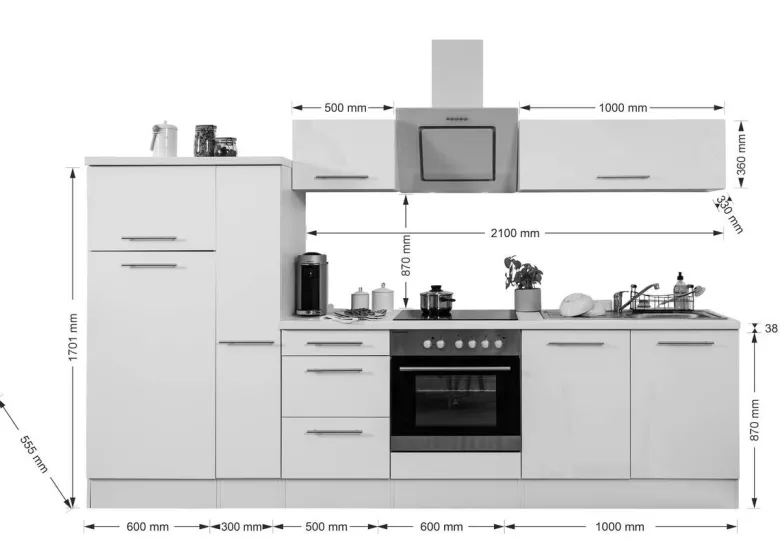 Respekta Küchenblock Amanda weiß Hochglanz B/H/T: ca. 300x200x60 cm
