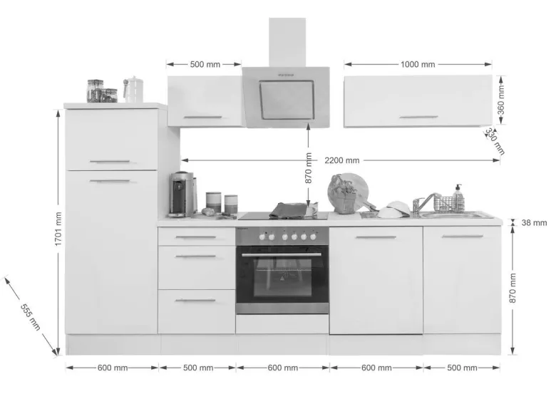 Respekta Küchenblock Amanda weiß Hochglanz B/H/T: ca. 280x200x60 cm
