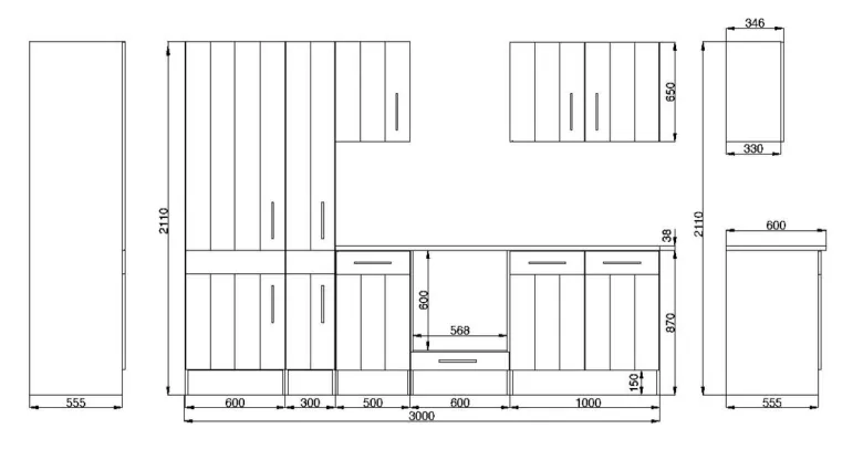 Respekta Küchenblock Premium weiß matt B/H/T: ca. 300x211x60 cm