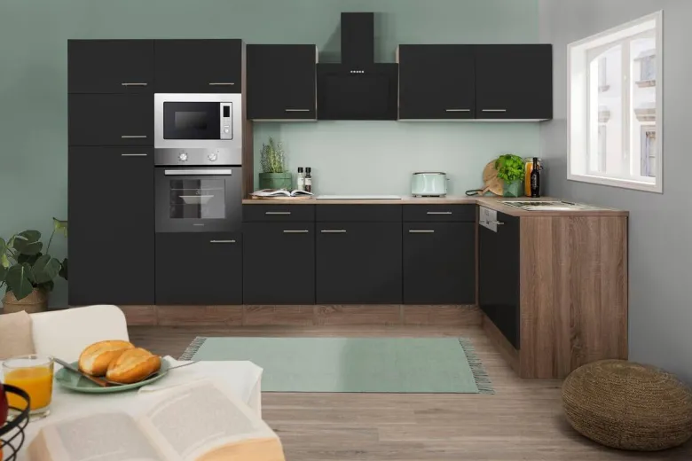 Respekta Winkelküche KBL340EYSMISGKE schwarz B/H/T: ca. 340x205x172 cm