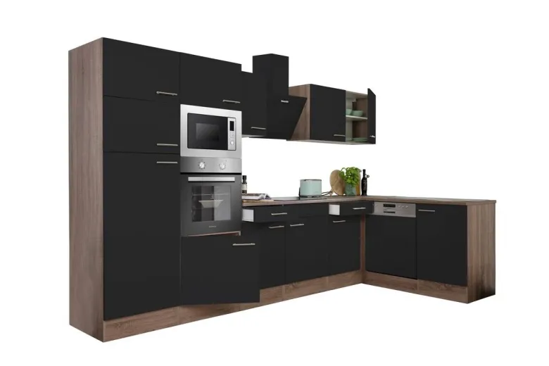Respekta Winkelküche KBL340EYSMISGKE schwarz B/H/T: ca. 340x205x172 cm