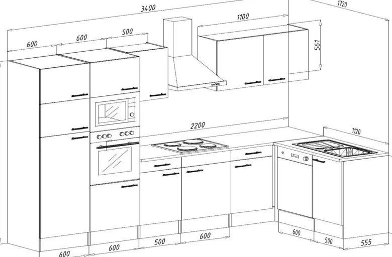 Respekta Winkelküche KBL340EYSMISGKE schwarz B/H/T: ca. 340x205x172 cm