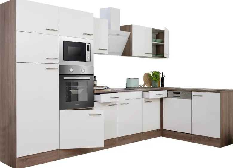 Respekta Winkelküche KBL340EYWMISGKE weiß B/H/T: ca. 340x205x172 cm