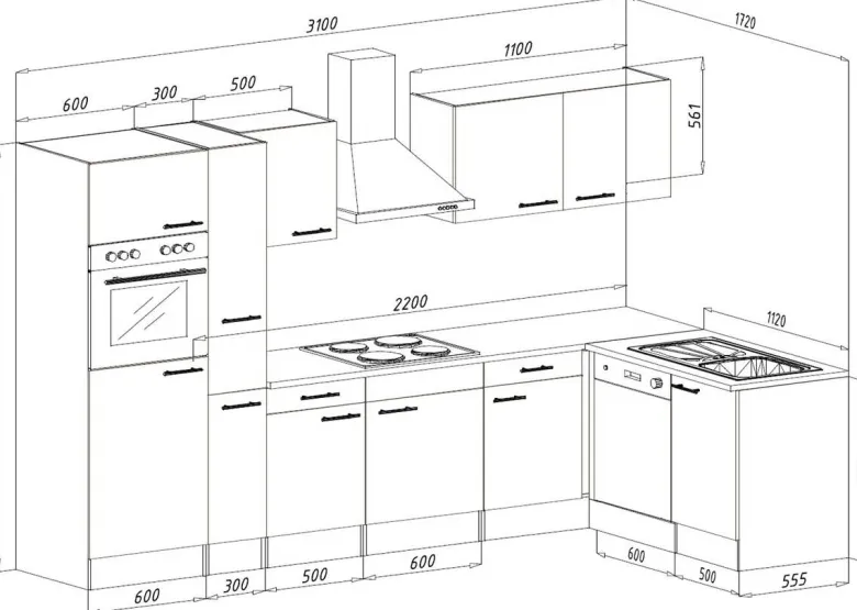 Respekta Winkelküche KBL310EYWS weiß B/H/T: ca. 310x205x172 cm
