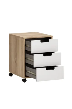 Rollcontainer Emmik weiß matt Eiche Eiche weiß Nachbildung B/H/T: ca. 40,1x57x50 cm