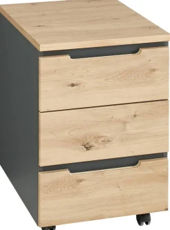 Rollcontainer Memphis Eiche Artisan Nachbildung anthrazit B/H/T: ca. 45x66x55 cm