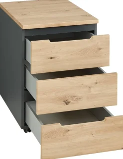 Rollcontainer Memphis Eiche Artisan Nachbildung anthrazit B/H/T: ca. 45x66x55 cm