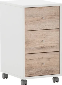 Rollcontainer Serie 400 perlweiß Optik Wildeiche Nachbildung B/H/T: ca. 32,6x59,7x39,1 cm