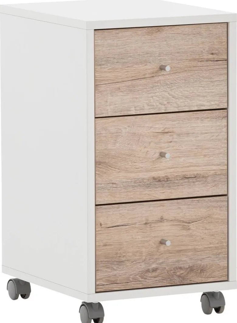 Rollcontainer Serie 400 perlweiß Optik Wildeiche Nachbildung B/H/T: ca. 32,6x59,7x39,1 cm