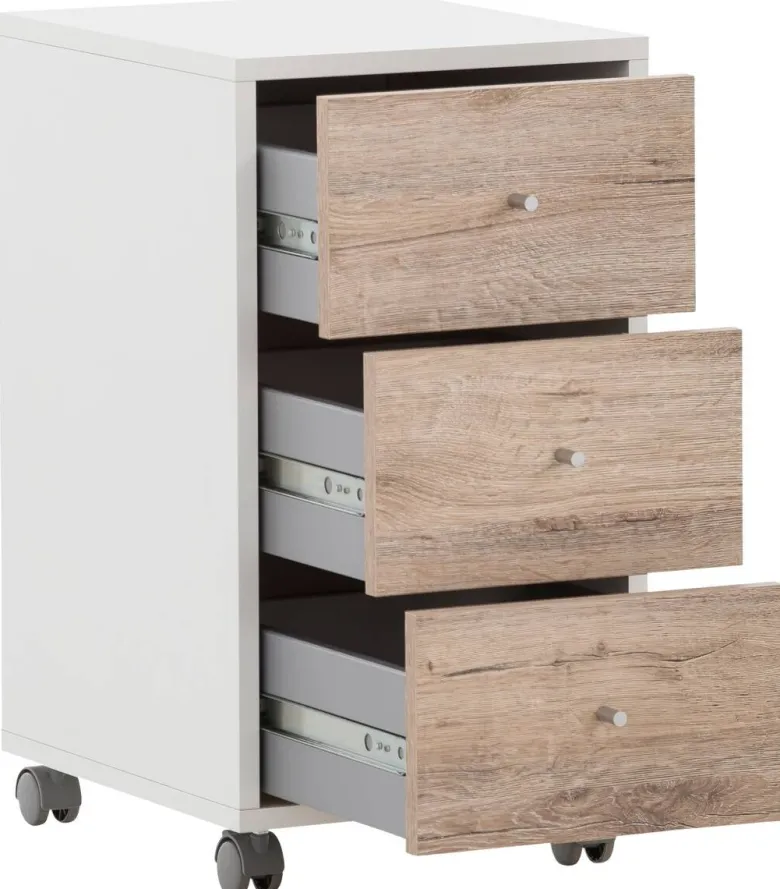 Rollcontainer Serie 400 perlweiß Optik Wildeiche Nachbildung B/H/T: ca. 32,6x59,7x39,1 cm