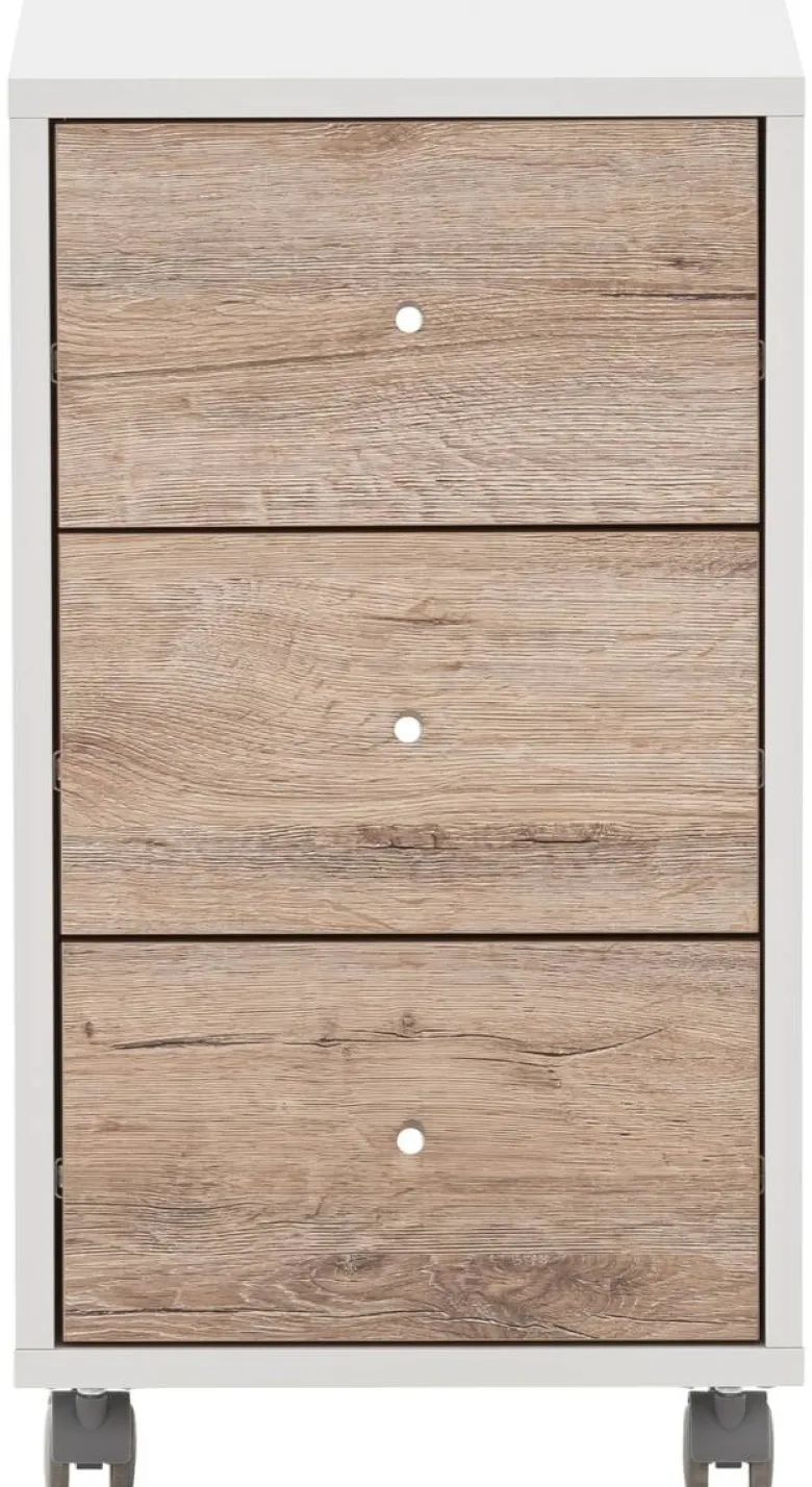 Rollcontainer Serie 400 perlweiß Optik Wildeiche Nachbildung B/H/T: ca. 32,6x59,7x39,1 cm