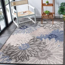 Sanat Outdoorteppich FLORAL grau B/L: ca. 80x200 cm