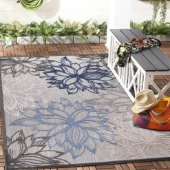 Sanat Outdoorteppich FLORAL grau B/L: ca. 80x200 cm