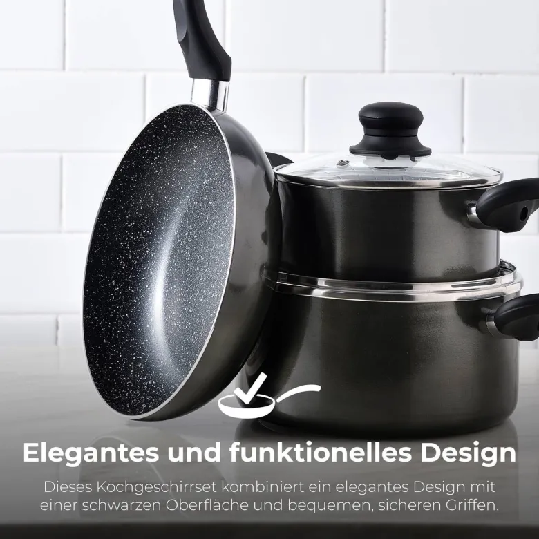SAN IGNACIO Kochgeschirrset Soria schwarz Aluminium 4 tlg.