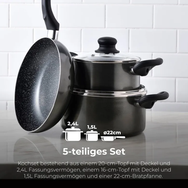 SAN IGNACIO Kochgeschirrset Soria schwarz Aluminium 4 tlg.