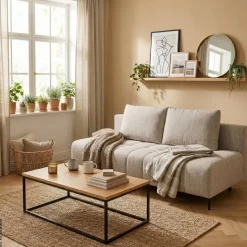 Schlafsofa Alicante hellbraun Webstoff B/H/T: ca. 195x88x95 cm