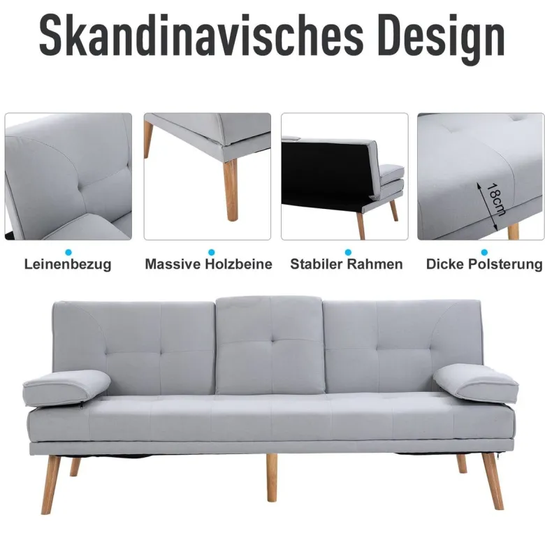 Schlafsofa 833-663 hellgrau B/H/T: ca. 181x78x77 cm