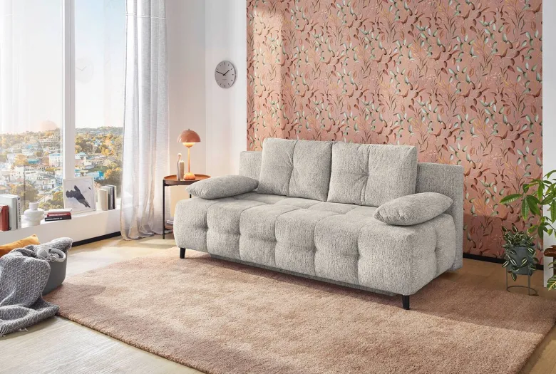 Schlafsofa hellgrau Microfaser B/H/T: ca. 207x93x104 cm