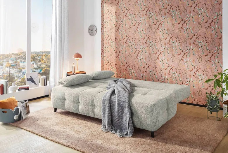 Schlafsofa hellgrau Microfaser B/H/T: ca. 207x93x104 cm