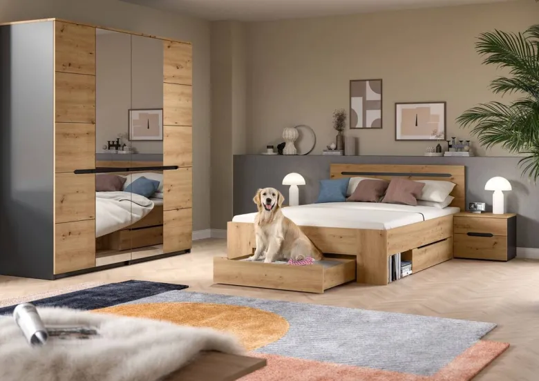 Schlafzimmer CANU, Set basaltgrau Artisan Nachbildung