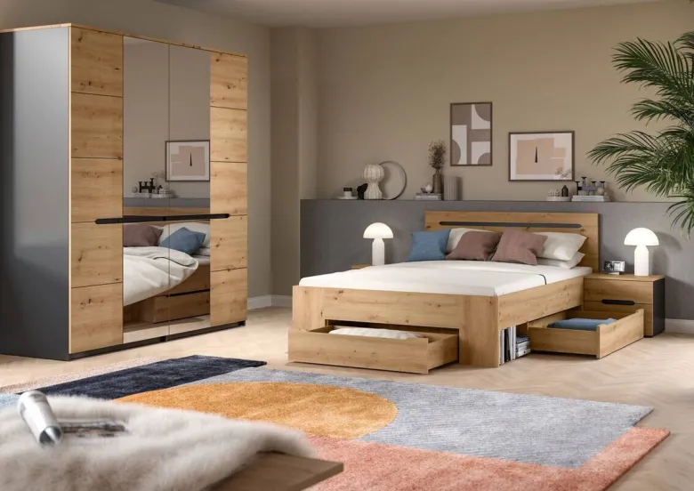 Schlafzimmer CANU, Set basaltgrau Artisan Nachbildung