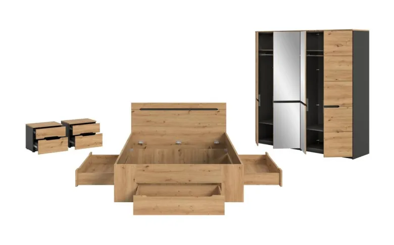 Schlafzimmer CANU, Set basaltgrau Artisan Nachbildung