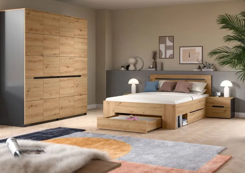 Schlafzimmer CANU, Set basaltgrau Artisan Nachbildung