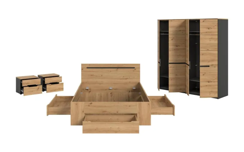 Schlafzimmer CANU, Set basaltgrau Artisan Nachbildung