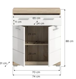 Schrank Lambada Eiche Sonoma Nachbildung weiß Hochglanz B/H/T: ca. 74x88x31 cm