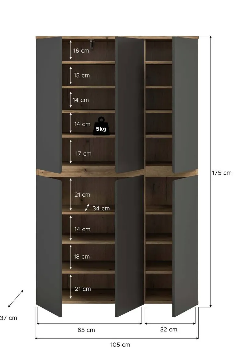 Schrank SCARPA Evoke Oak Nachbildung anthrazit B/H/T: ca. 105x175x37 cm