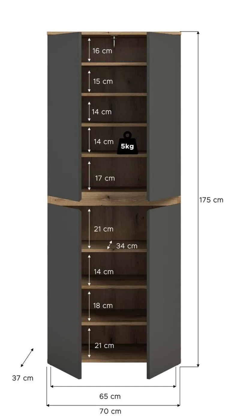 Schrank SCARPA Evoke Oak Nachbildung anthrazit B/H/T: ca. 70x175x37 cm