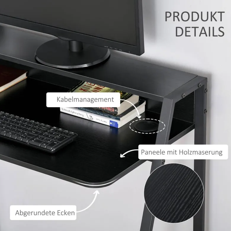 Schreibtisch 836-055BK schwarz B/H/T: ca. 84x85x45 cm
