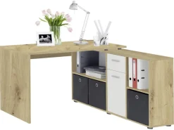 Schreibtisch Eiche Artisan Nachbildung weiß B/H/T: ca. 136x74x66,5 cm