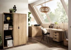 Schreibtisch Emmik schwarz Eiche Eiche weiß Nachbildung B/H/T: ca. 138x73,7x60 cm