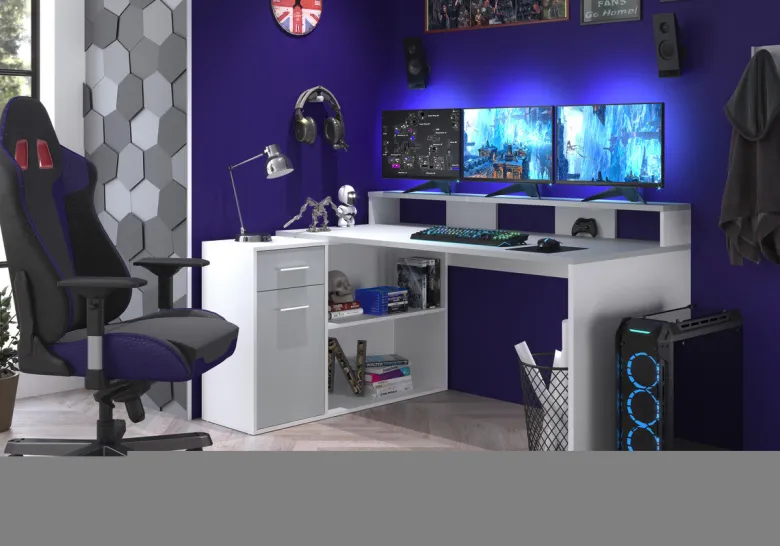 Schreibtisch Gamer hellgrau matt weiß matt B/H/T: ca. 160x92x115 cm