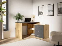 Schreibtisch KURT Eiche Artisan Nachbildung anthrazit B/H/T: ca. 120x75,4x122 cm