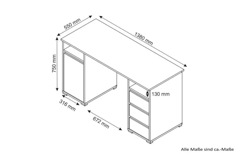 Schreibtisch LOBO Eiche Nachbildung anthrazit B/H/T: ca. 138x75x55 cm