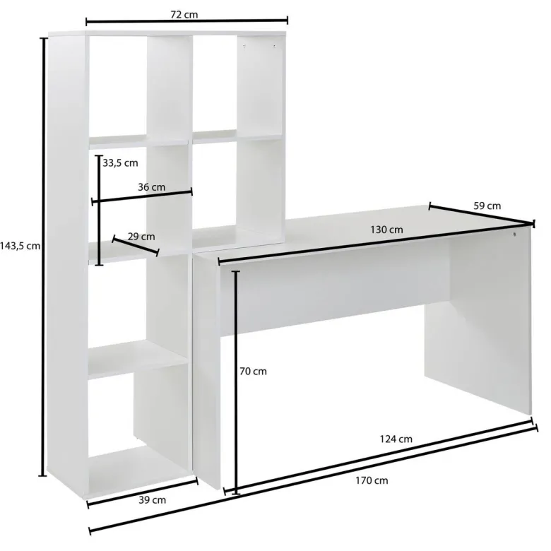 Schreibtisch weiß B/H/T: ca. 170x143,5x59 cm