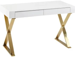 Schreibtisch weiß Lack Hochglanz gold lackiert B/H/T: ca. 118x76x57 cm