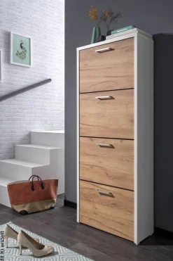 Schuhkipper Fulda 2 weiß honig Eiche Nachbildung B/H/T: ca. 61x152x25 cm