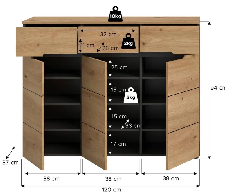 Schuhkommode Canu basaltgrau Nachbildung Artisan Nachbildung B/H/T: ca. 94x120x37 cm