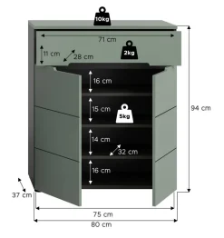 Schuhkommode Canu grün basaltgrau Nachbildung B/H/T: ca. 94x80x37 cm