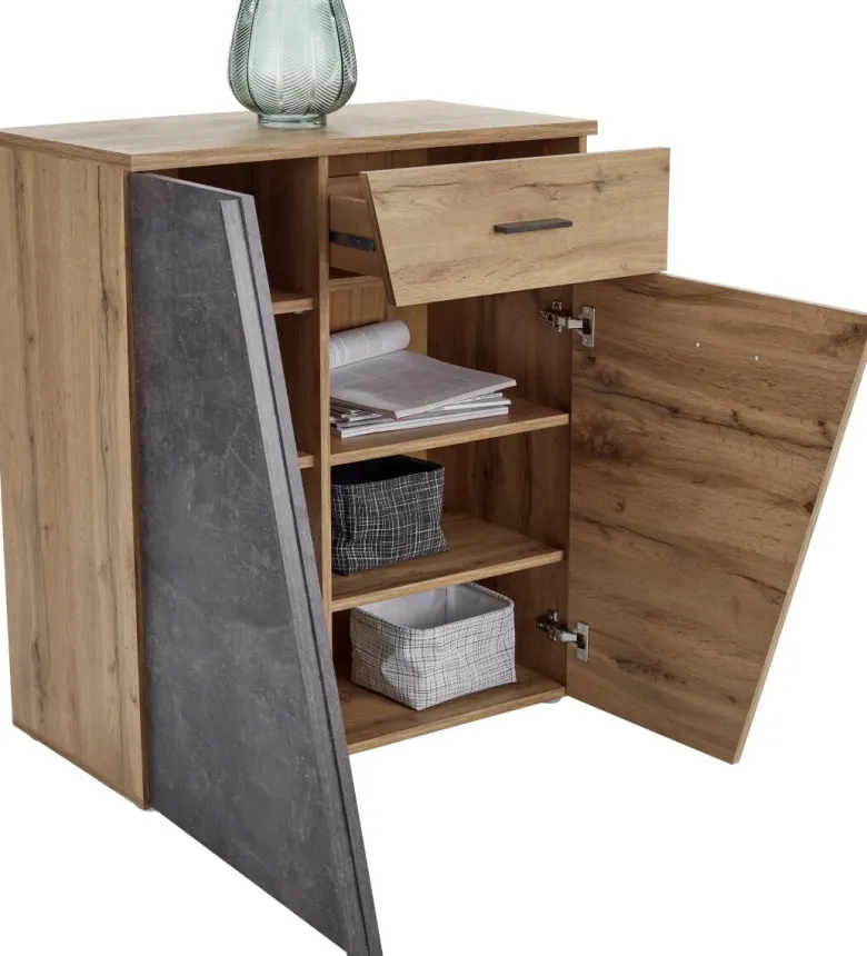 Schuhkommode Venedig Eiche Artisan Nachbildung Beton dunkel Nachbildung B/H/T: ca. 80x92x35 cm