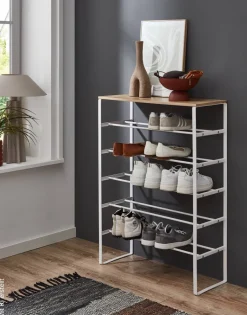 Schuhregal weiß Eiche Artisan Nachbildung B/H/T: ca. 66x90x25 cm